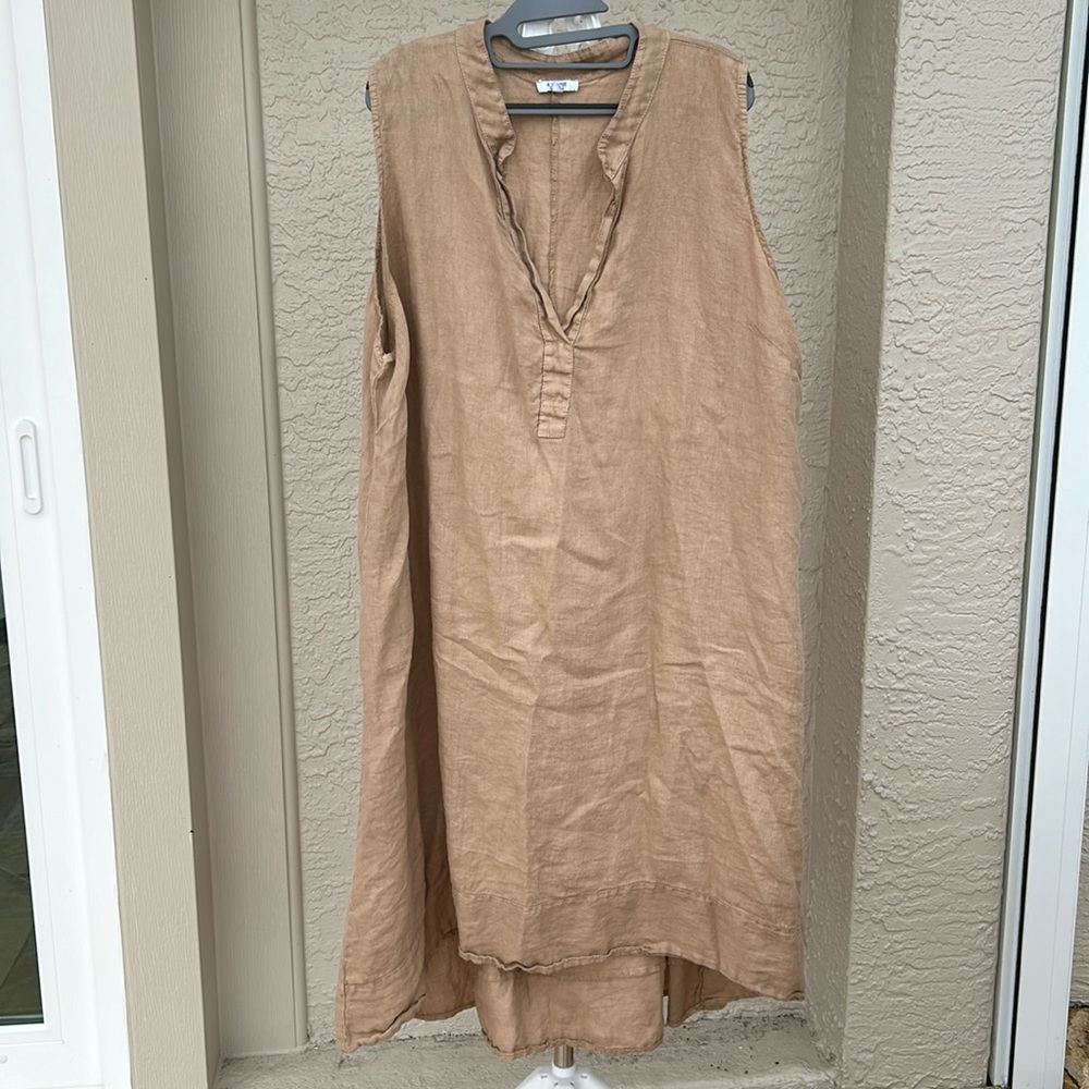 Plus size brown linen dress